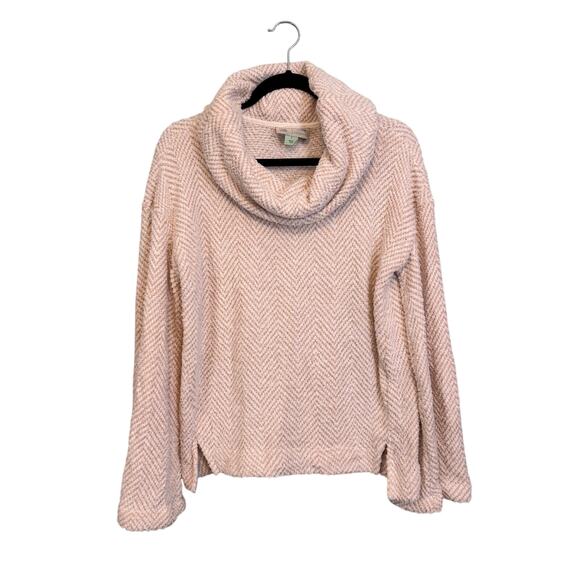 Anthropologie Saturday Sunday Sweater S Tan Chevron Pullover Cowl Turtle Neck - Picture 1 of 7